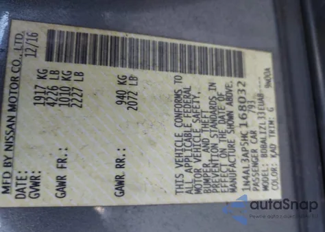 2017 Nissan Altima 2.5 Sv из США, поврежденный, VIN 1N4AL3AP5HC168032